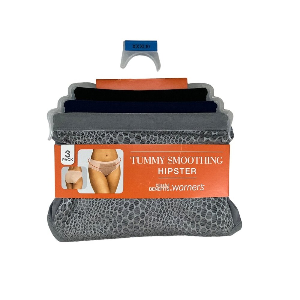 Warners Womens 3-Pack Tummy Smoothing Hipster Panties XXXL10 Soft Microfiber Geo - Picture 4 of 4